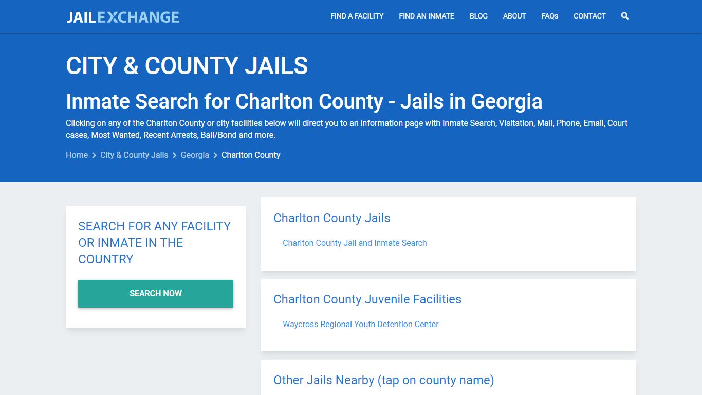 Inmate Search for Charlton County | Jails in Georgia - Jail Exchange